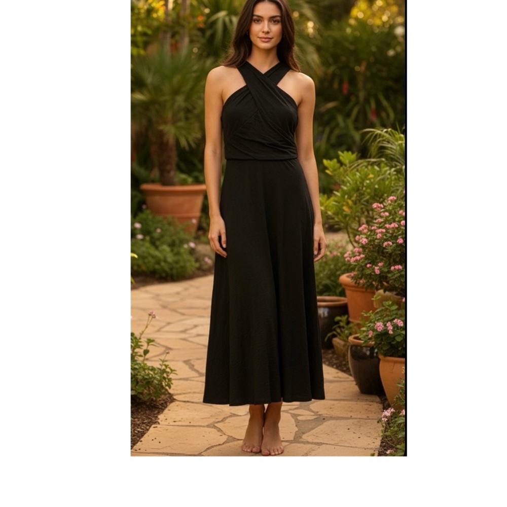 ME+EM Black Crisscross Midi Dress